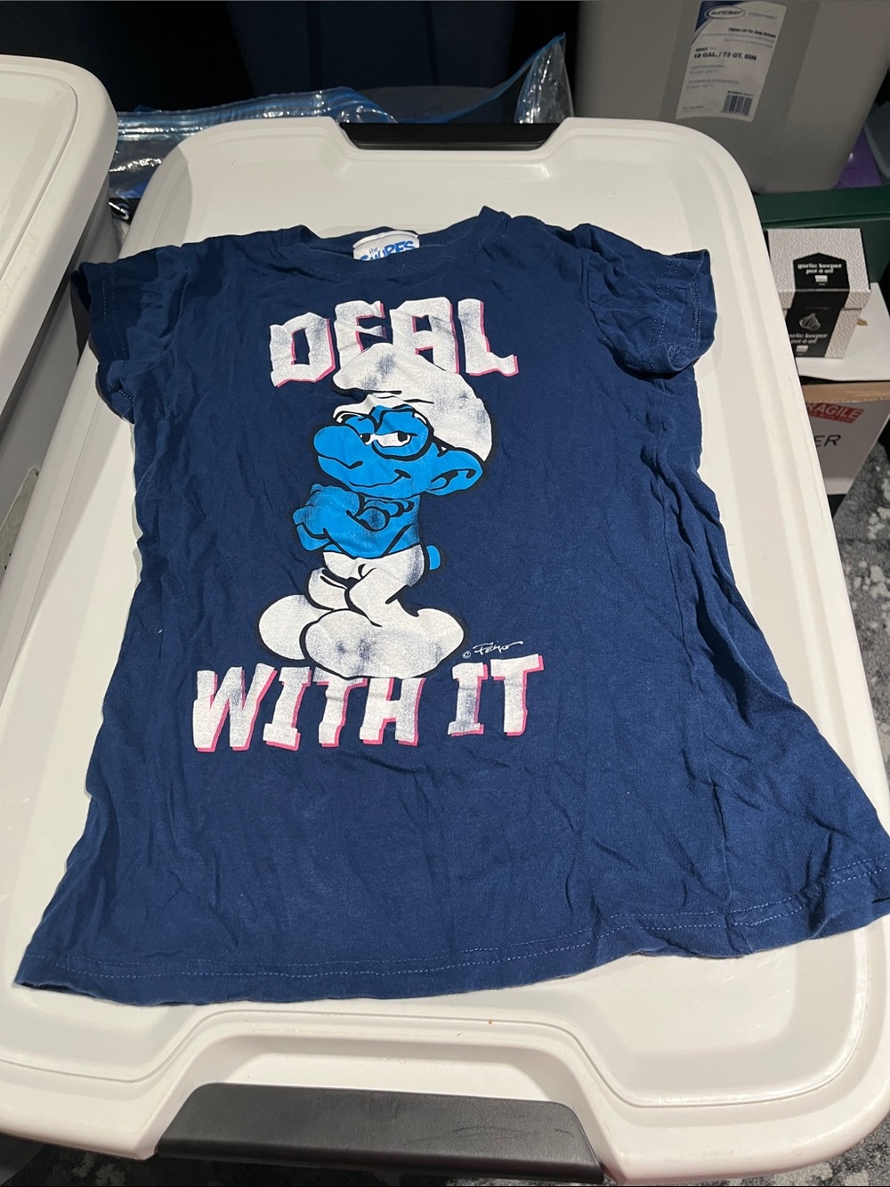 Kids Navy 'Deal With It' Smurf Graphic Tee